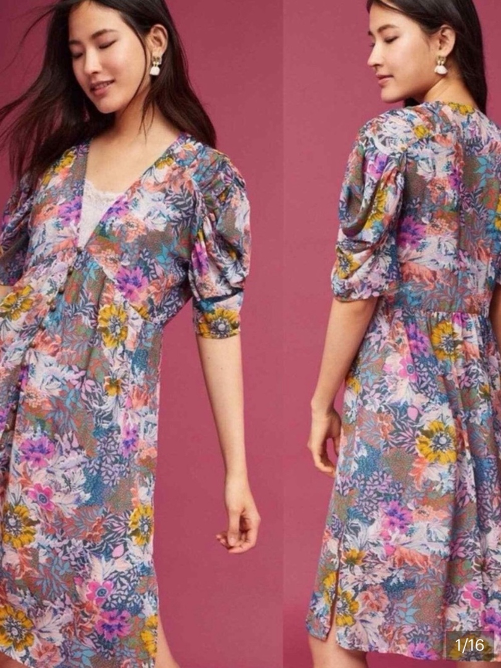 Anthropologie akemi and kin valancia semi sheer floral boho V-Neck Midi Dress M
